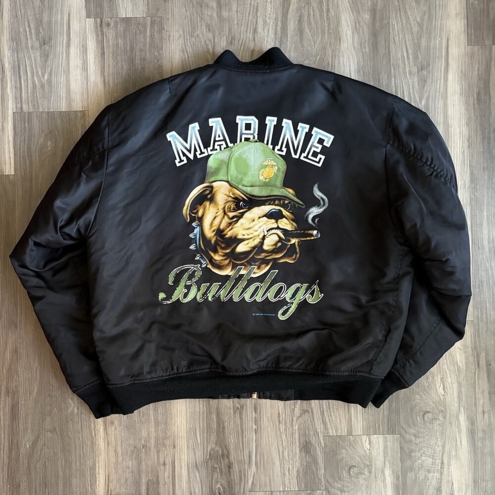 Vintage Marine Bulldogs Flight Bomber Jacket Men's Size M Black Rothco 1989